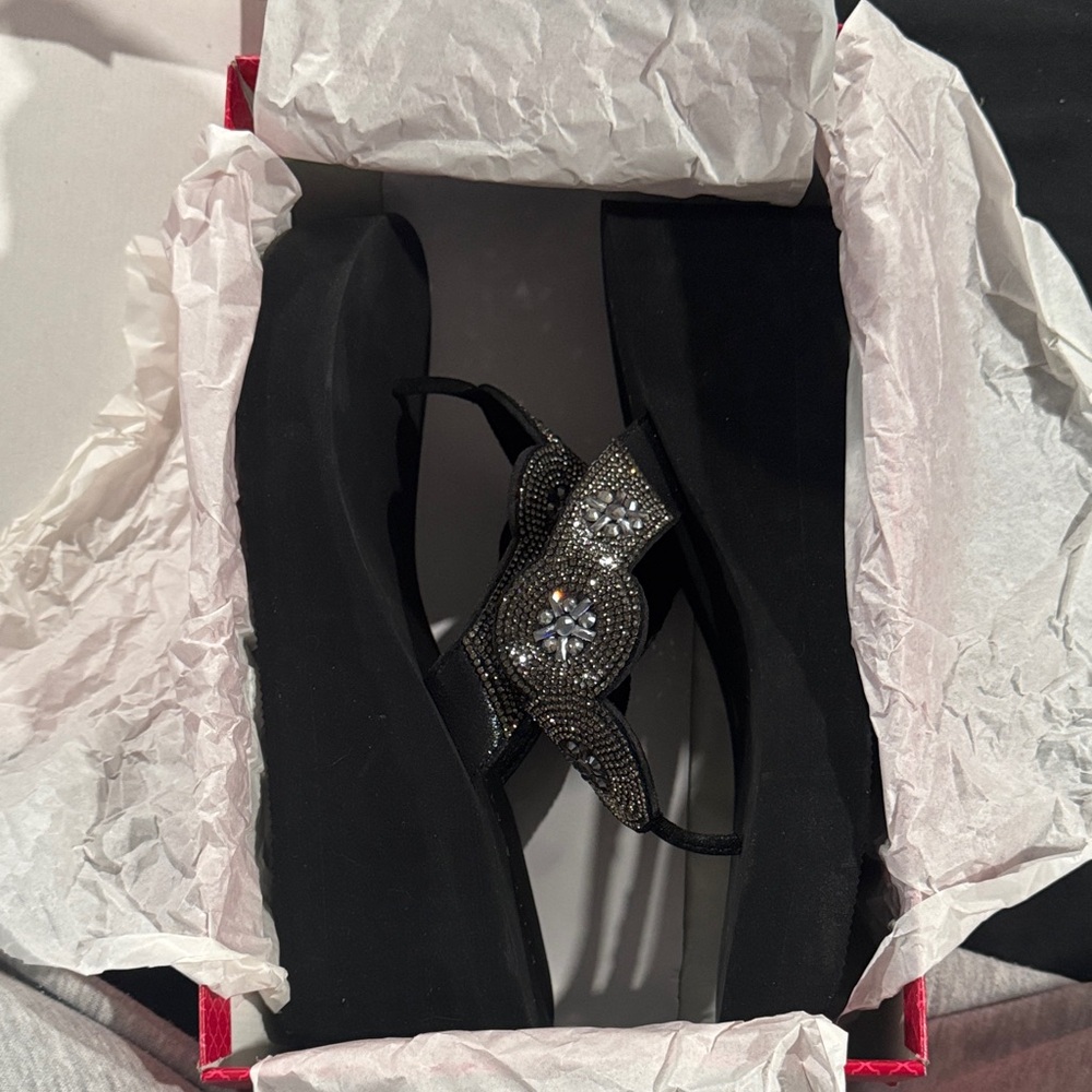 Black Embellished Wedge Sandals - Women KELLY AND KATIE